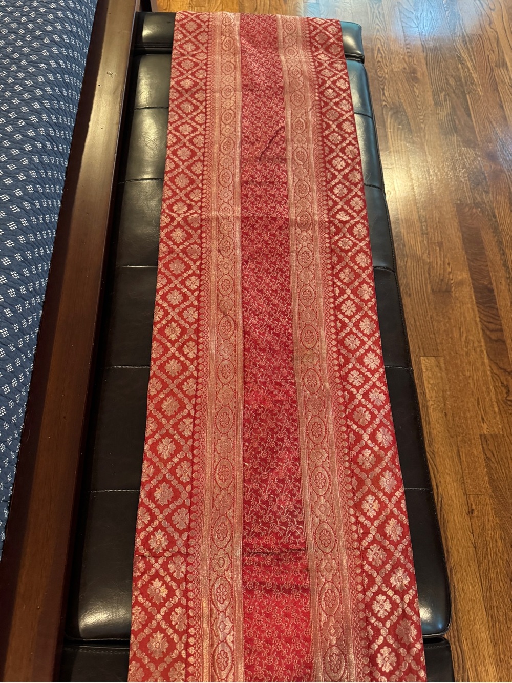 Elegant Red & Gold Brocade Table Runner 6 ft